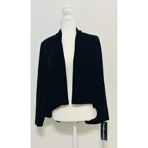 NWT Alex Evenings Size PL Vintage Black Velvet Open Front Cardigan Occasion